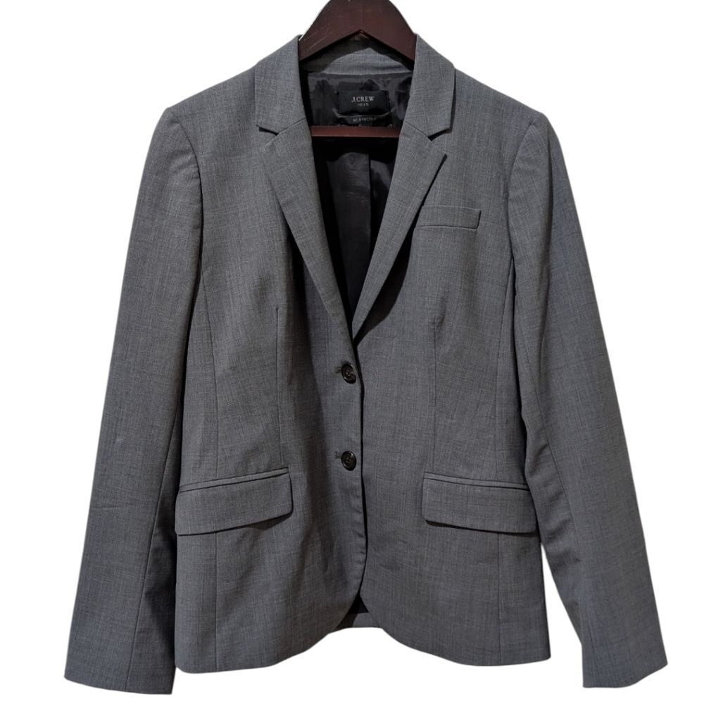 J.Crew 1035 Bi-Stretch Blazer Wool Blend Tollegno 1900 Grey Size 12 STY 95961